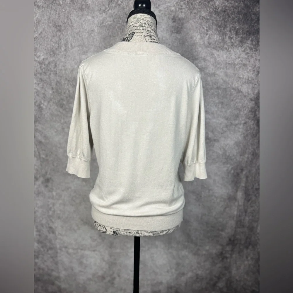DKNY Cream V-Neck Dolman Sleeve Knit Top Soft Minimalist Luxe Blouse - Size M